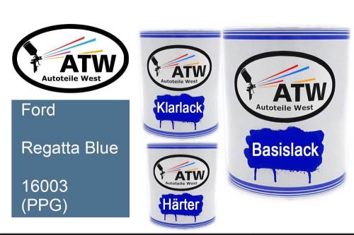 Ford, Regatta Blue, 16003 (PPG): 1L Lackdose + 1L Klarlack + 500ml Härter - Set, von ATW Autoteile West.